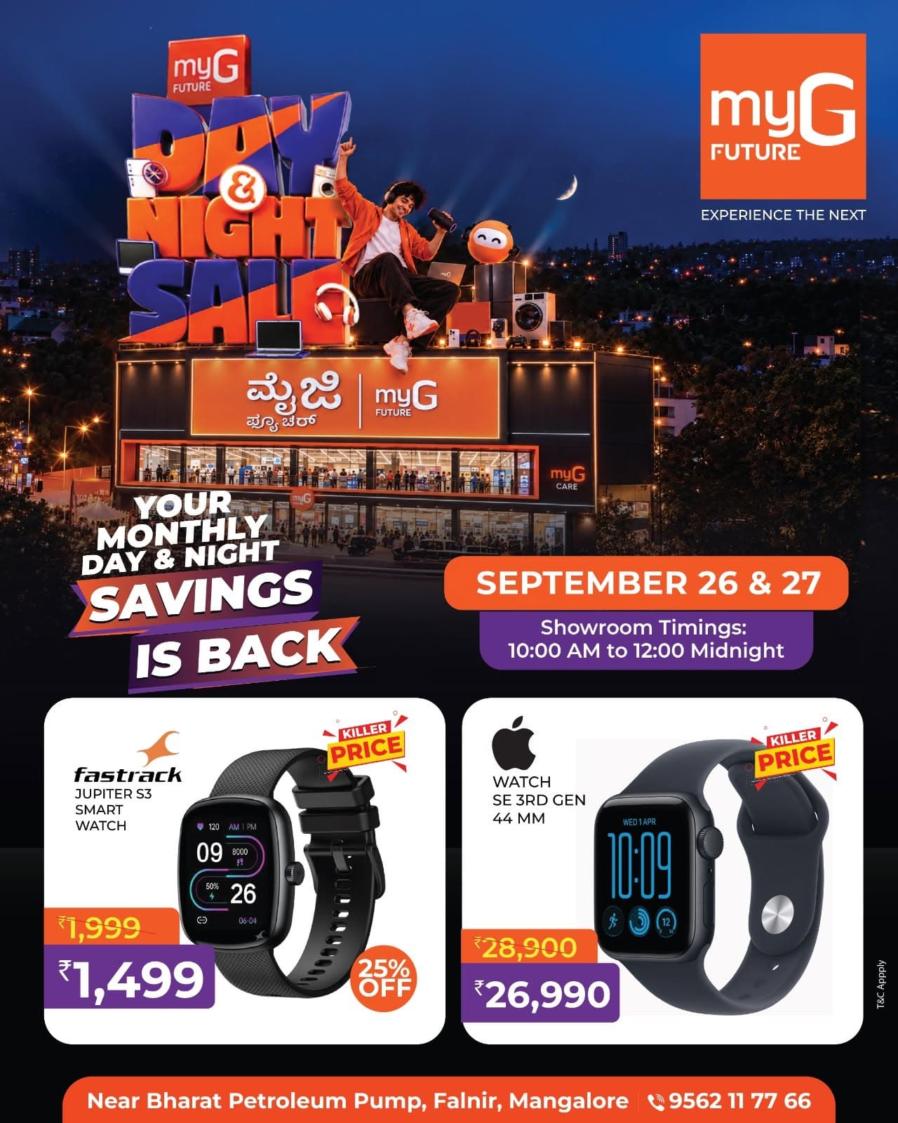 Discover exciting smart watch offers during the myG Future Day and Night Savings Sale. Explore the Fastrack Jupiter S3 Smart Watch and Apple Watch SE 3rd Gen 44mm, with special limited-time savings on popular wearable technology.