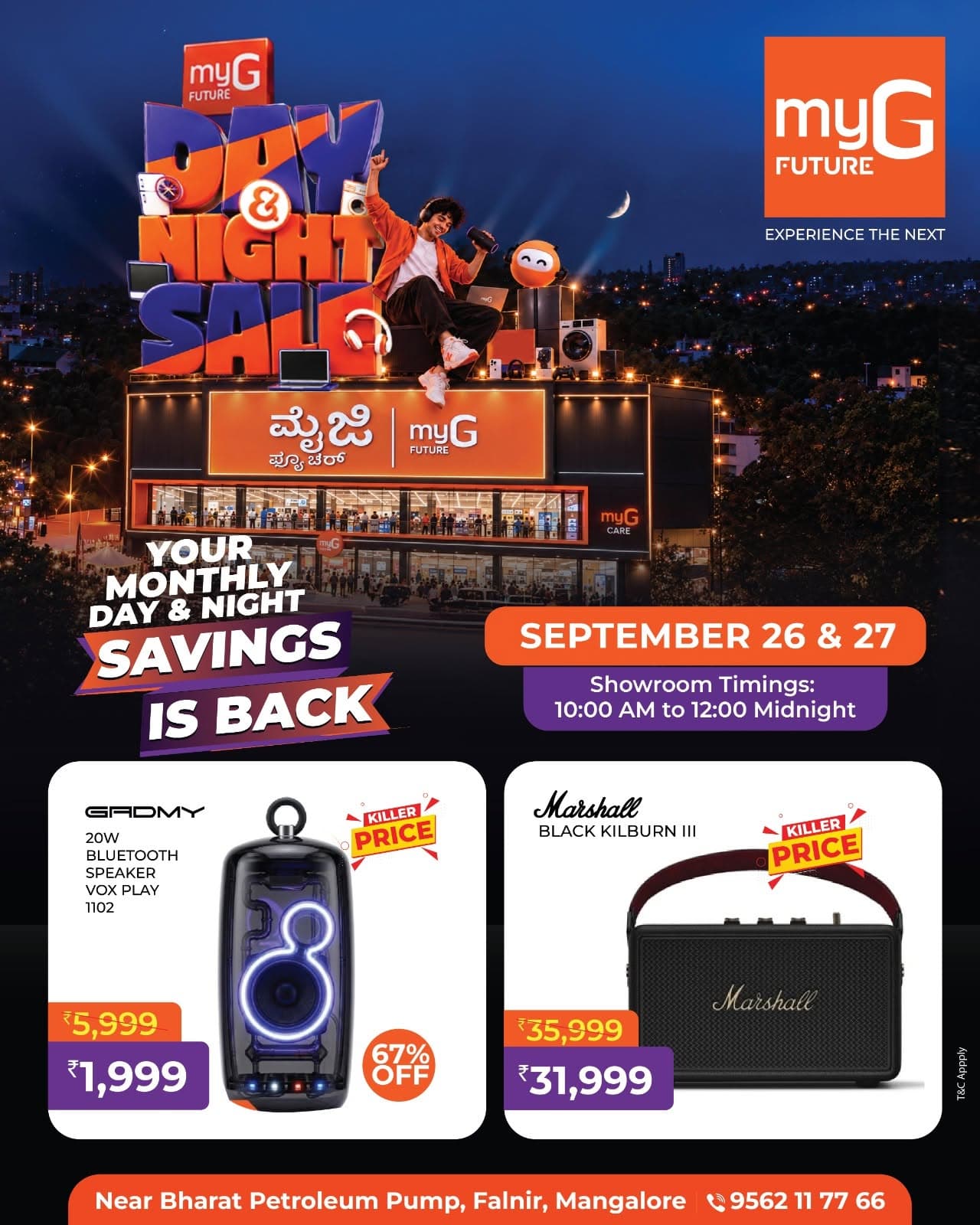 Turn up your music with exciting Bluetooth Speaker Offers at the myG Future Day & Night Sale. Explore portable Bluetooth speakers and premium wireless speakers designed for powerful audio, entertainment, travel and everyday listening. Get special limited-time discounts on selected speaker models during the sale. Grab the offer on September 26 and 27, from 10:00 AM to 12:00 midnight.