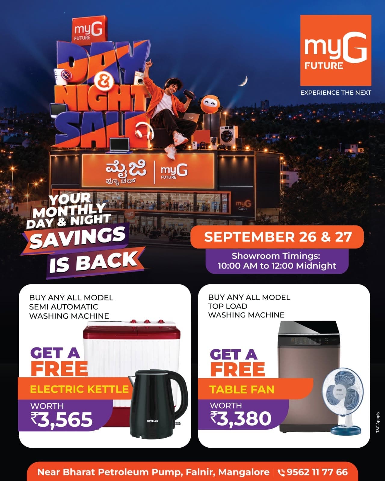 Make laundry upgrades more rewarding with the Washing Machine Offers at the myG Future Day & Night Sale. Buy any semi automatic washing machine and get a free electric kettle, or buy any top load washing machine and get a free table fan. Enjoy practical appliances plus useful free gifts in one limited-time deal. Available September 26 and 27, from 10:00 AM to 12:00 midnight.
