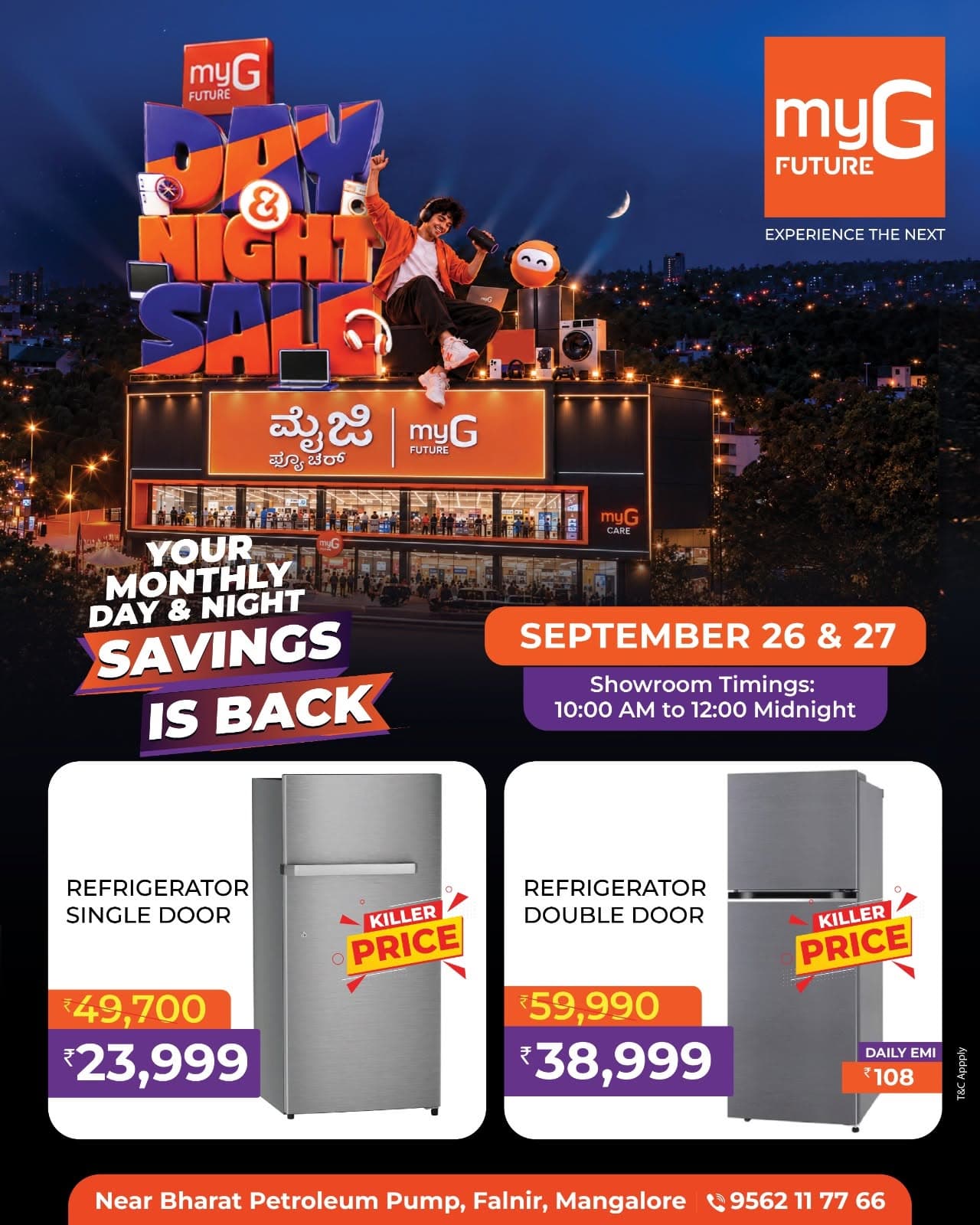 Upgrade your kitchen with exciting Refrigerator Offers at the myG Future Day & Night Sale. Explore single door refrigerators and double door refrigerators with special limited-time discounts and easy EMI options on selected models. Find smart refrigeration solutions for everyday food storage, freshness and family needs. Grab these refrigerator deals and home appliance offers on September 26 and 27, from 10:00 AM to 12:00 midnight.