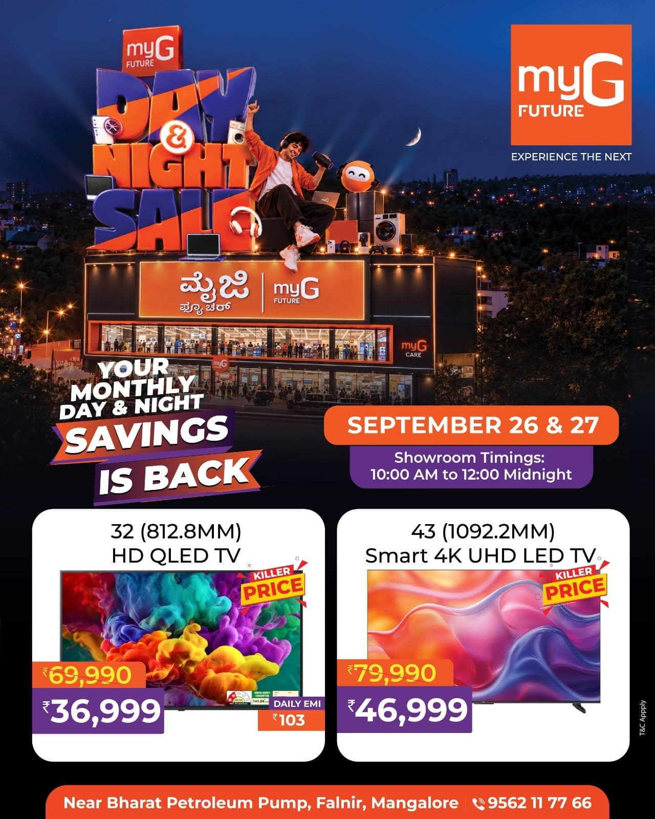 Discover exciting Smart TV offers during the myG Future Day and Night Savings Sale. Explore 32 inch HD QLED TVs and 43 inch Smart 4K UHD LED TVs with special limited-time deals. Upgrade your entertainment setup with impressive picture quality, smart features and immersive viewing for movies, sports, streaming and everyday entertainment.