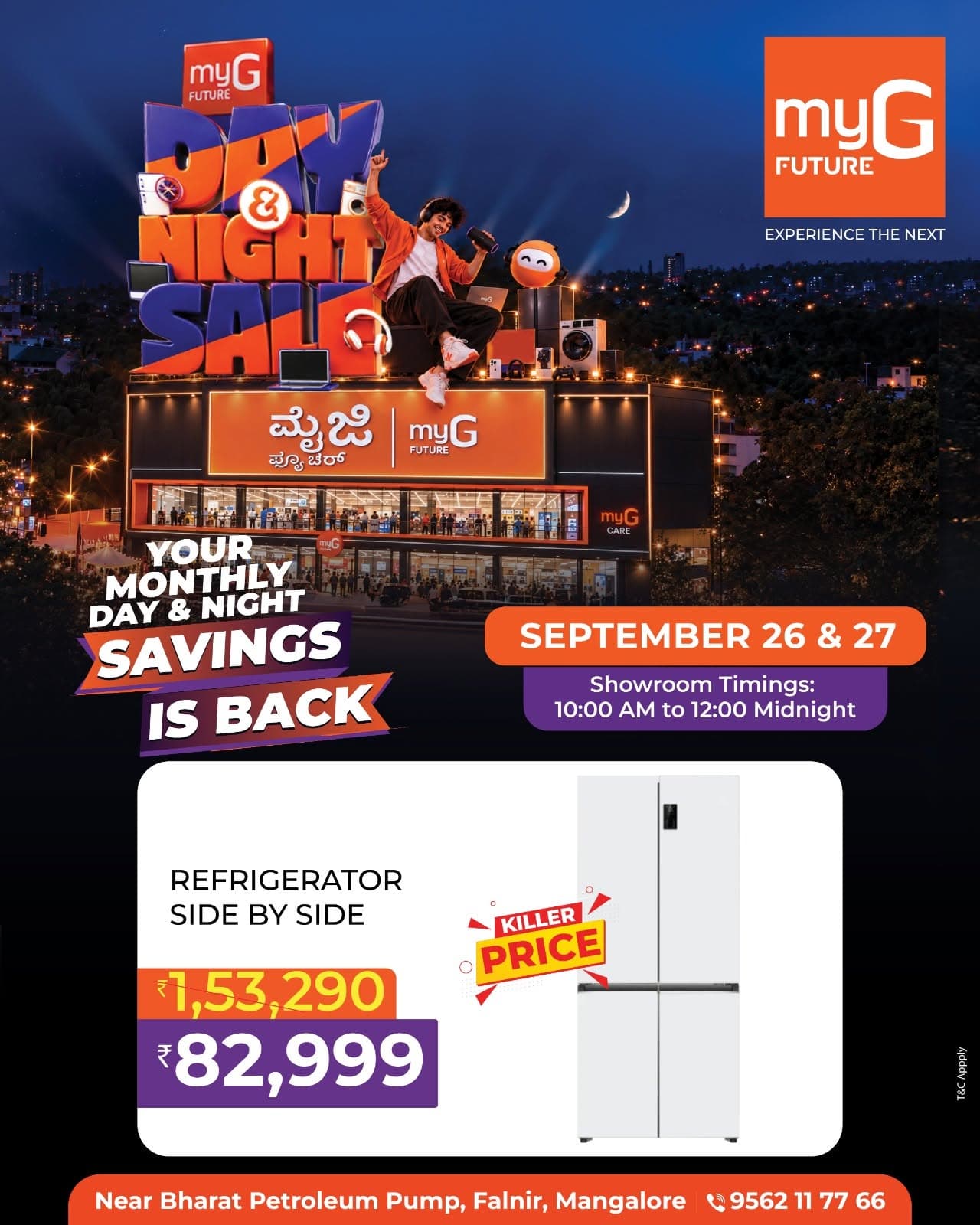 Discover a powerful Side by Side Refrigerator Offer during the myG Future Day & Night Savings Sale. Upgrade your kitchen with a spacious side by side refrigerator designed for convenient storage, organized cooling and everyday family needs. Explore refrigerator deals, home appliance offers, kitchen appliance discounts and electronics offers during this limited-time sale.