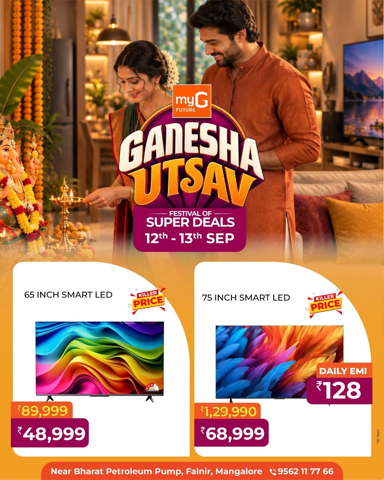 Looking for a bigger Smart TV at an unbeatable price?

Here’s your chance to transform your home entertainment with exciting Ganesha Utsav Super Deals.

65 Inch Smart LED TV at just ₹48,999

75 Inch Smart LED TV at just ₹68,999
 Easy EMI from only ₹128 per day

Enjoy Killer Prices and amazing benefits on selected big-screen Smart LED TVs.

Take the Price Challenge and bring home your favorite Smart TV at a deal you simply can’t resist.

Offer valid on 12th and 13th September.

T&C APPLY