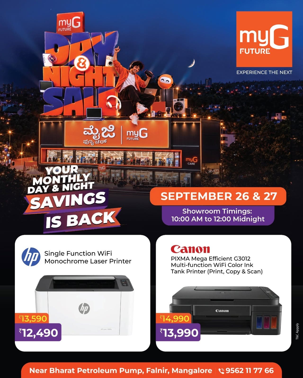 Upgrade your printing setup with exciting Printer Offers at the myG Future Day & Night Sale. Explore WiFi laser printers, colour ink tank printers and multifunction printers with print, copy and scan options for home, office, students and small businesses. Enjoy special limited-time savings on selected printers and printing solutions. Grab the deals on September 26 and 27, from 10:00 AM to 12:00 midnight.